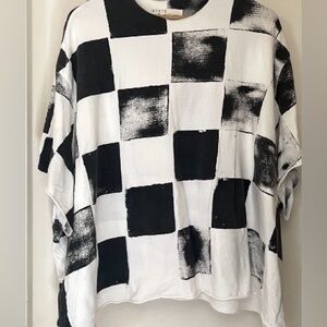 State the Label hand stamped checkered tee